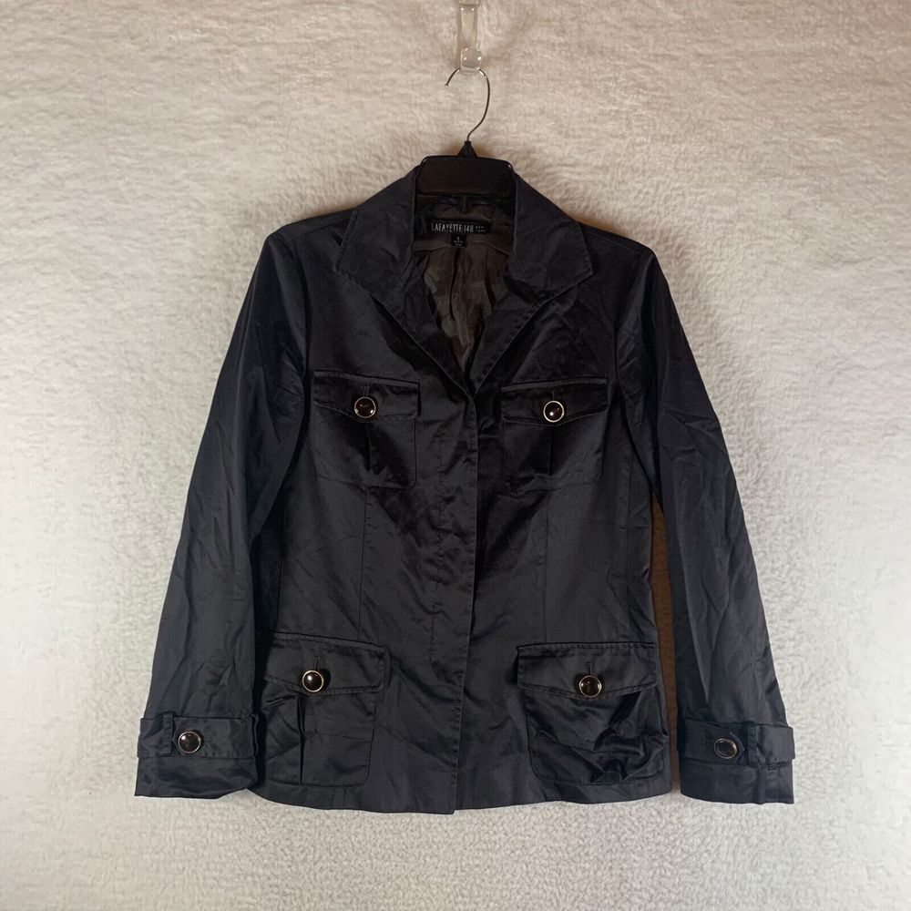Lafayette 148 New York Womens Cotton Blend Button Up Utility Jacket Brown Size 6